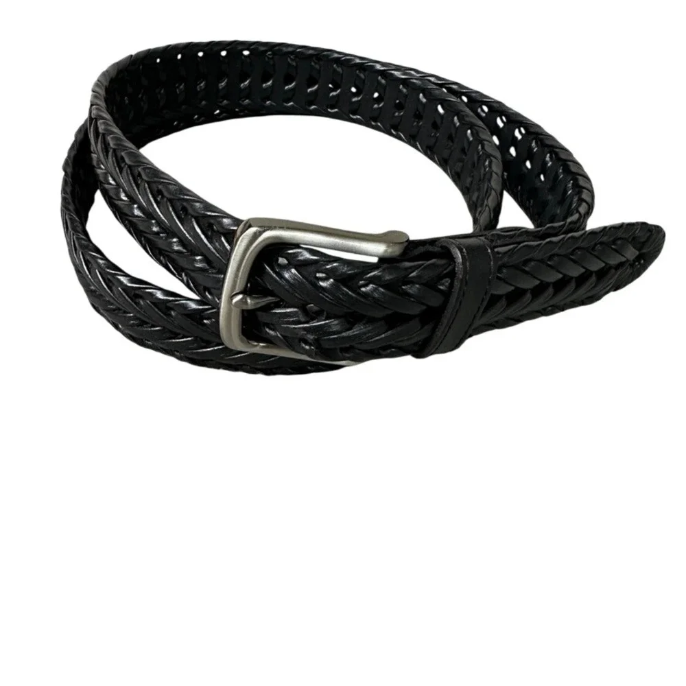 Dockers Mens Black Braided Woven Belt Silver Buckle 40/100 11DO0421